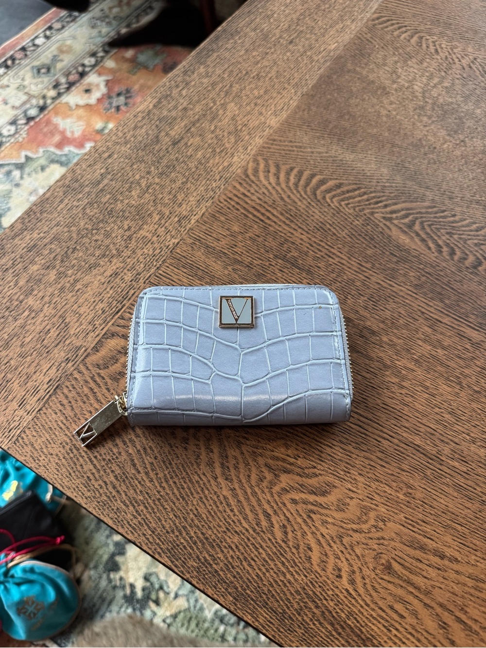 Victoria's Secret Light Blue Zip Wallet with Gold Hardware